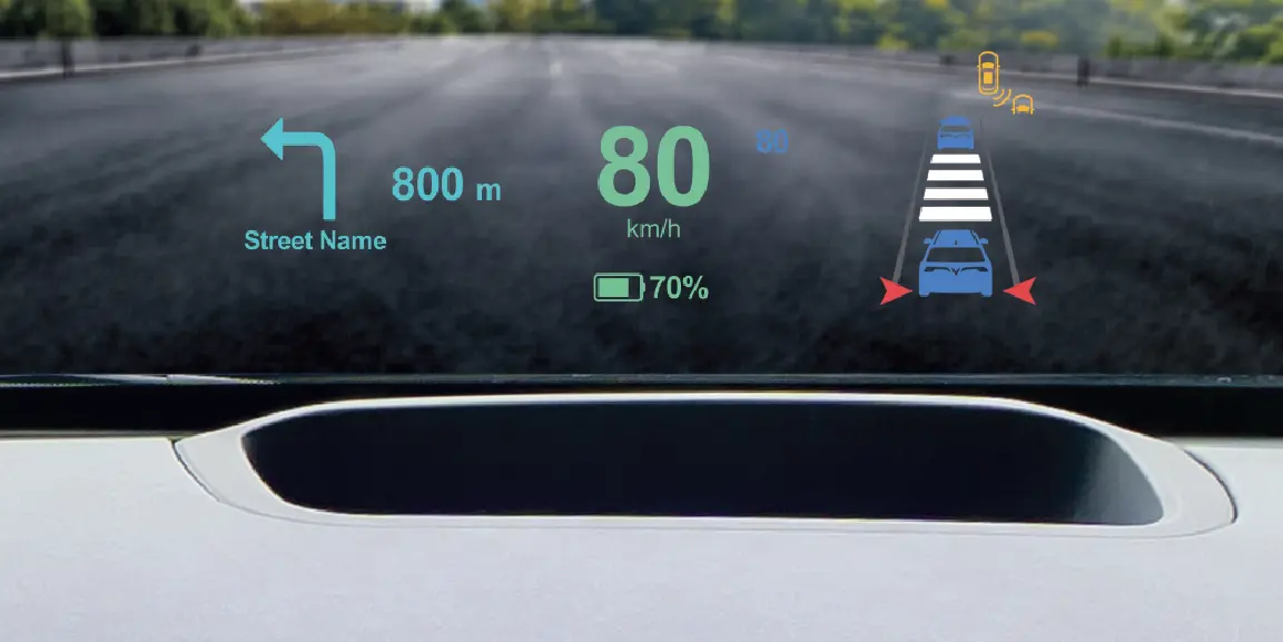Colour head-up display showing speed and navigation in the VinFast VF 7